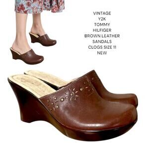 VTG. Y2K TOMMY‎ HILFIGER BROWN LEATHER SANDALS CLOGS  SIZE 11 NEW